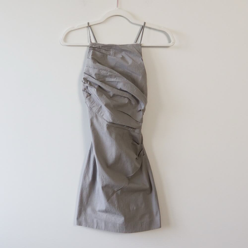 Zara Draped Linen Blend Mini Dress Grey XS - Picture 3 of 11